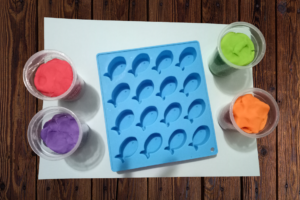 fish ice cube tray play dough counting