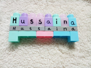 learning to spell your name with LEGO